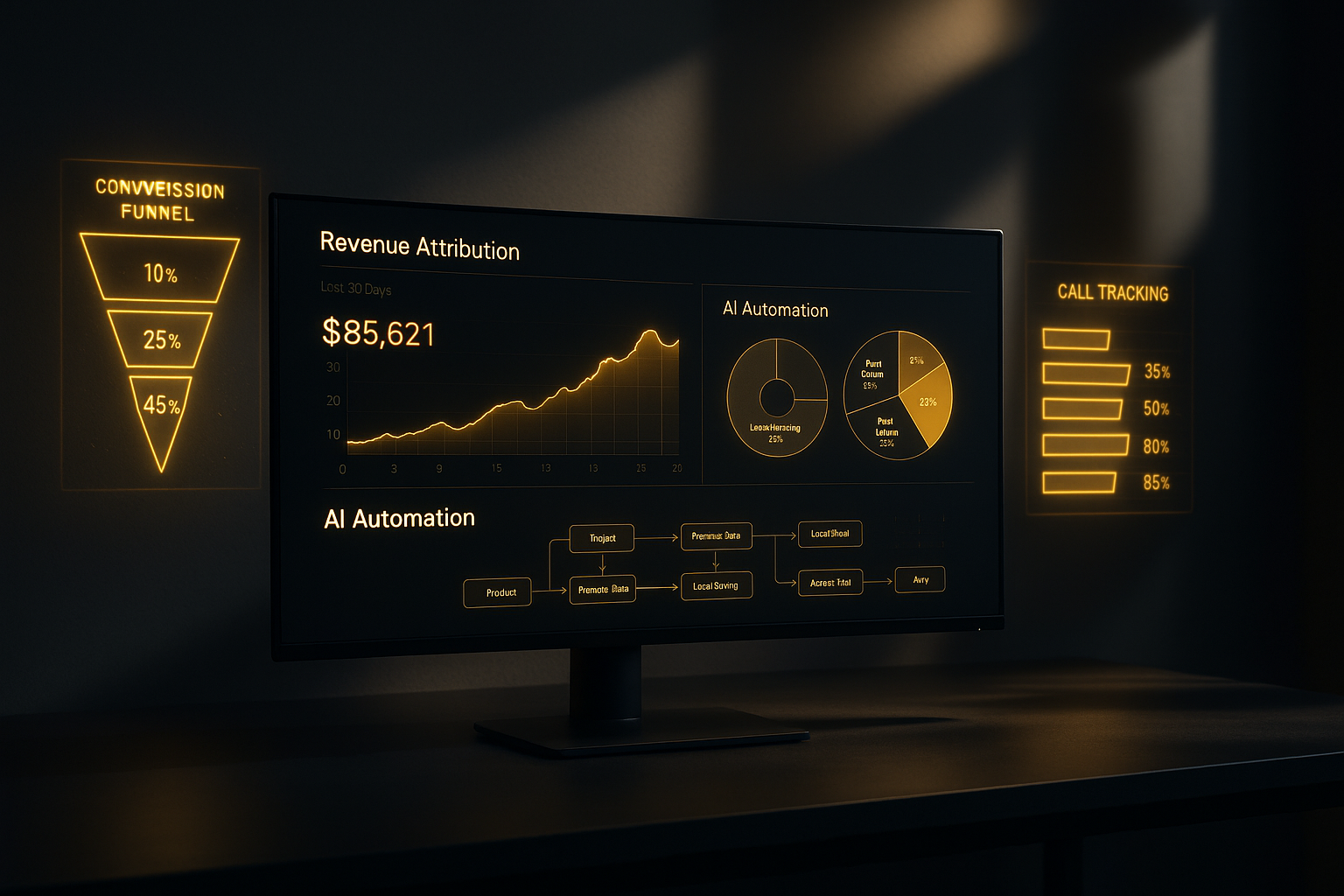 MarketTap AI-driven growth infrastructure dashboard showing revenue attribution and performance marketing analytics